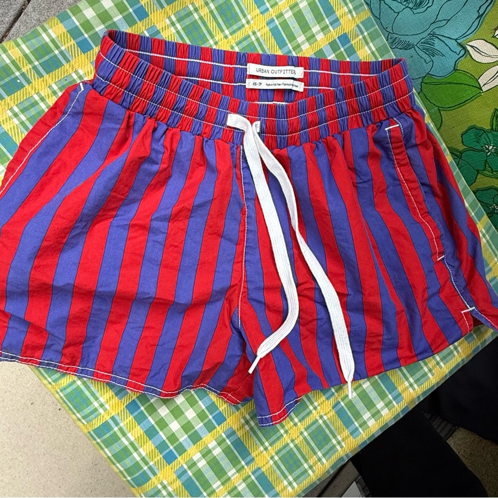 Urban Outfitters Striped Red Blue Swim Shorts Drawstring Pool Summer Retro XS